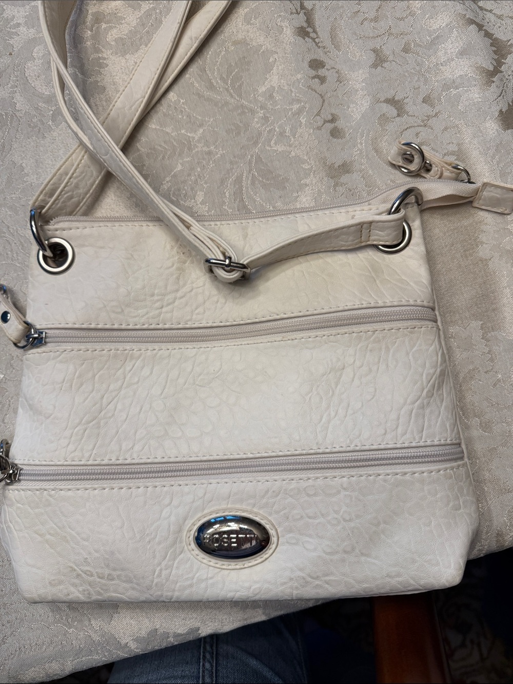 Rosetti Cream Textured Crossbody Bag with Silver Hardware